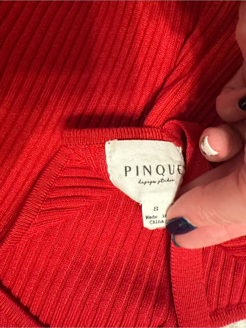 Red V-Neck Ribbed Sweater - Picture 6 of 6